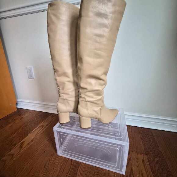 ZARA Light Beige Knee High Leather Boots | Size 39 (US 9) - Picture 7 of 13